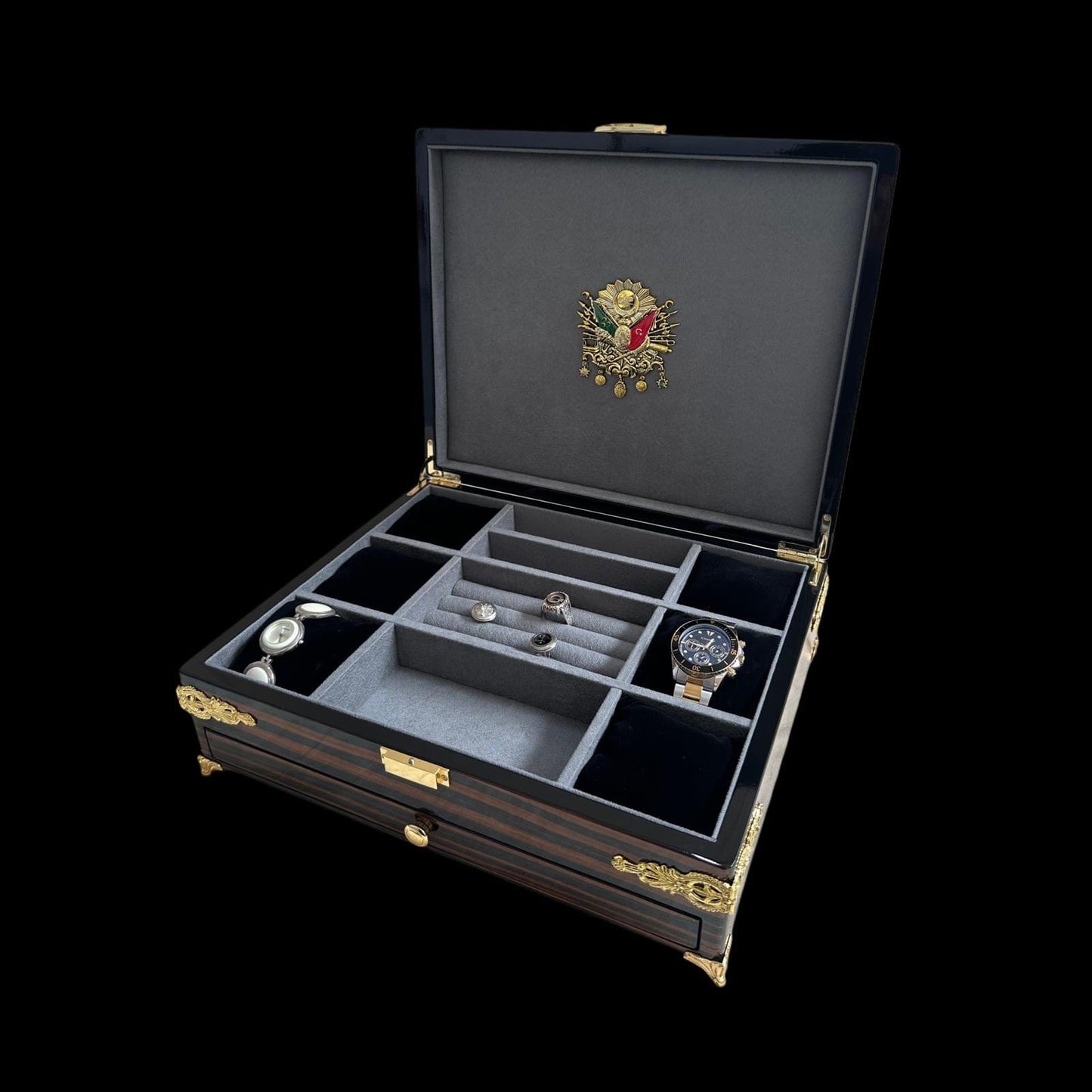 koleksiyonkutu Tek Çekmeceli Lüks Tespih, Saat, Gözlük ve Takı Kutusu – VIP Abanoz Kaplama Tek Çekmeceli Lüks Tespih, Saat, Gözlük ve Takı Kutusu – VIP Abanoz Kaplama