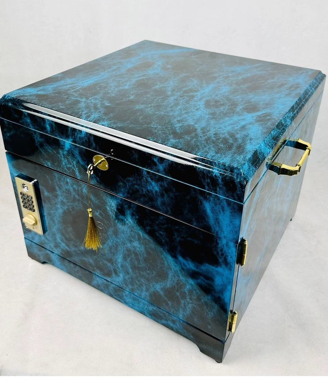 Blue shiny luxury custom encrypted rosary clock cabinet