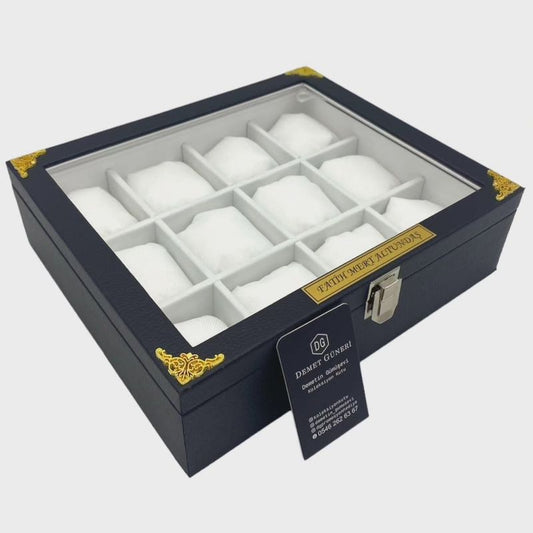 Lüks Hakiki Deri Ahşap 12’li Tesbih Kutusu ve Saat Kutusu