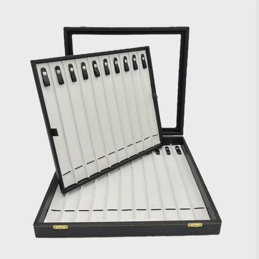 Lüks El Yapımı Cam Kapaklı Tesbih Kutusu | 21 Bölmeli Ahşap