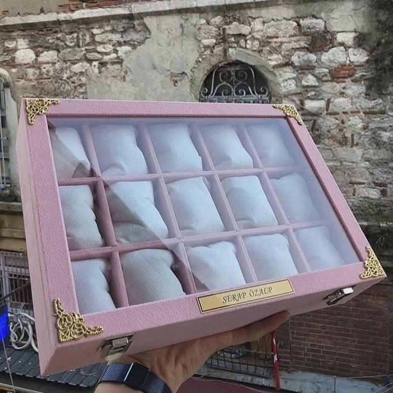 Lüks Pembe Saat ve Tesbih Kutusu | Kişiye Özel Tasarım