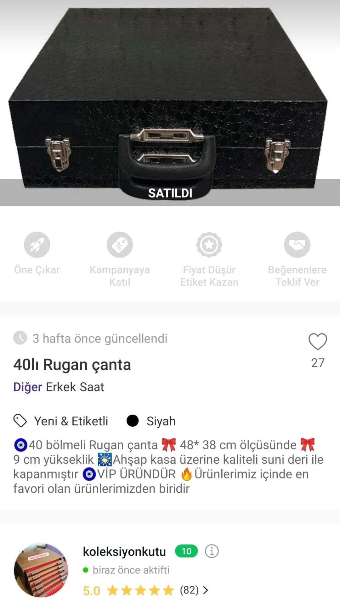 40 Lı Saat Çantası Rugan Siyah